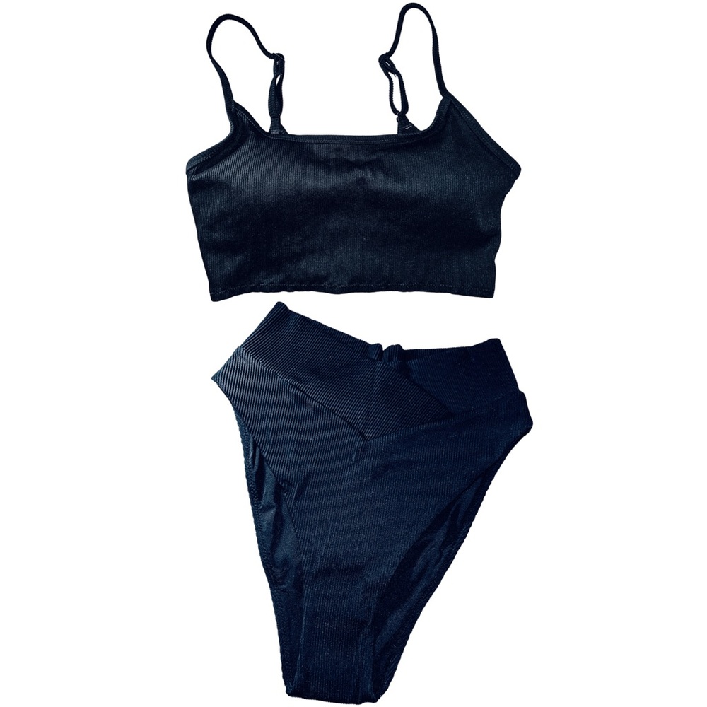 NWOT Aerie Ribbed Crossover High Cut Cheeky Bikini BOTTOMS in Black
